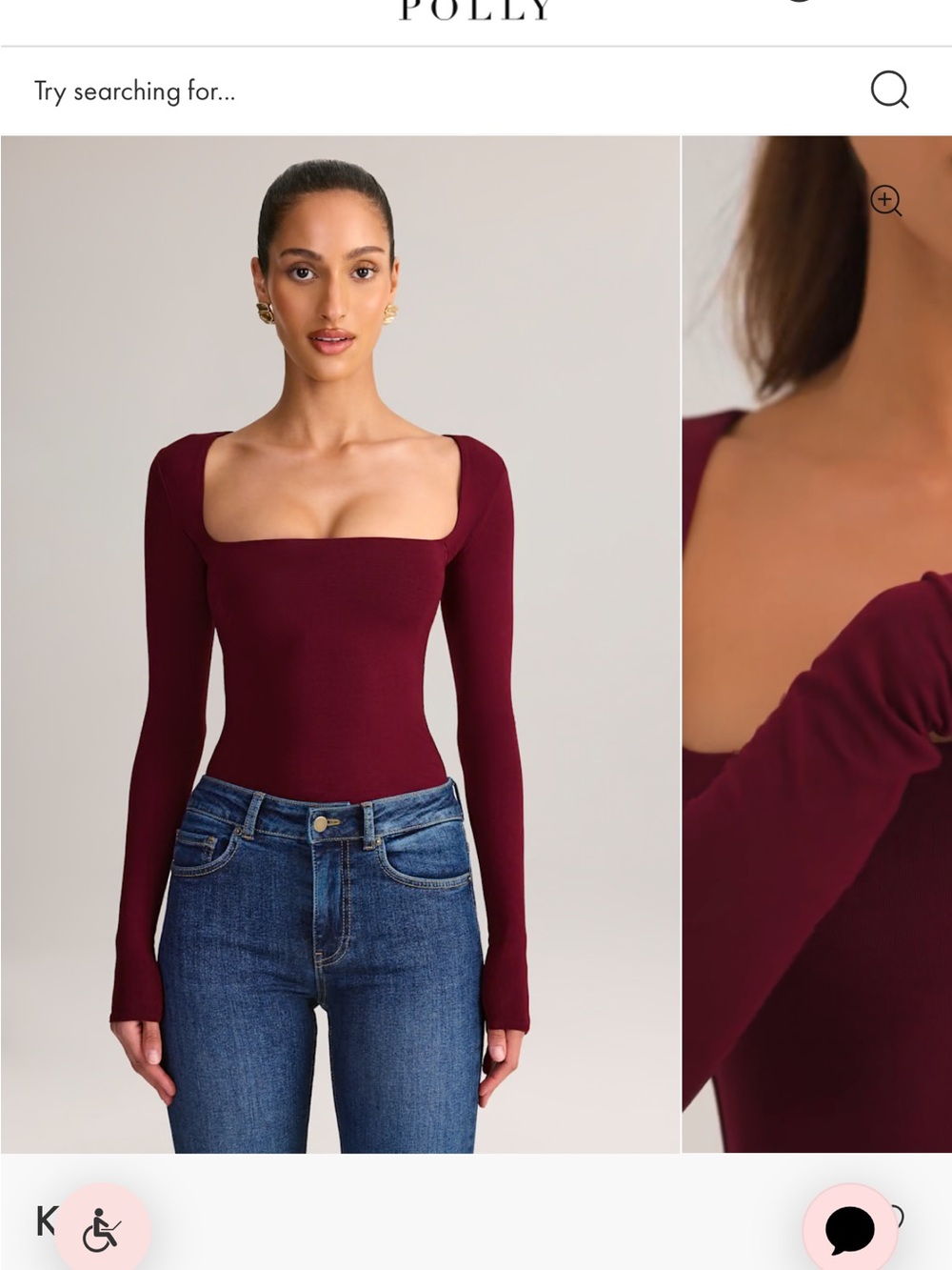 Oh Polly Square Neck Long Sleeve Bodysuit - Burgundy